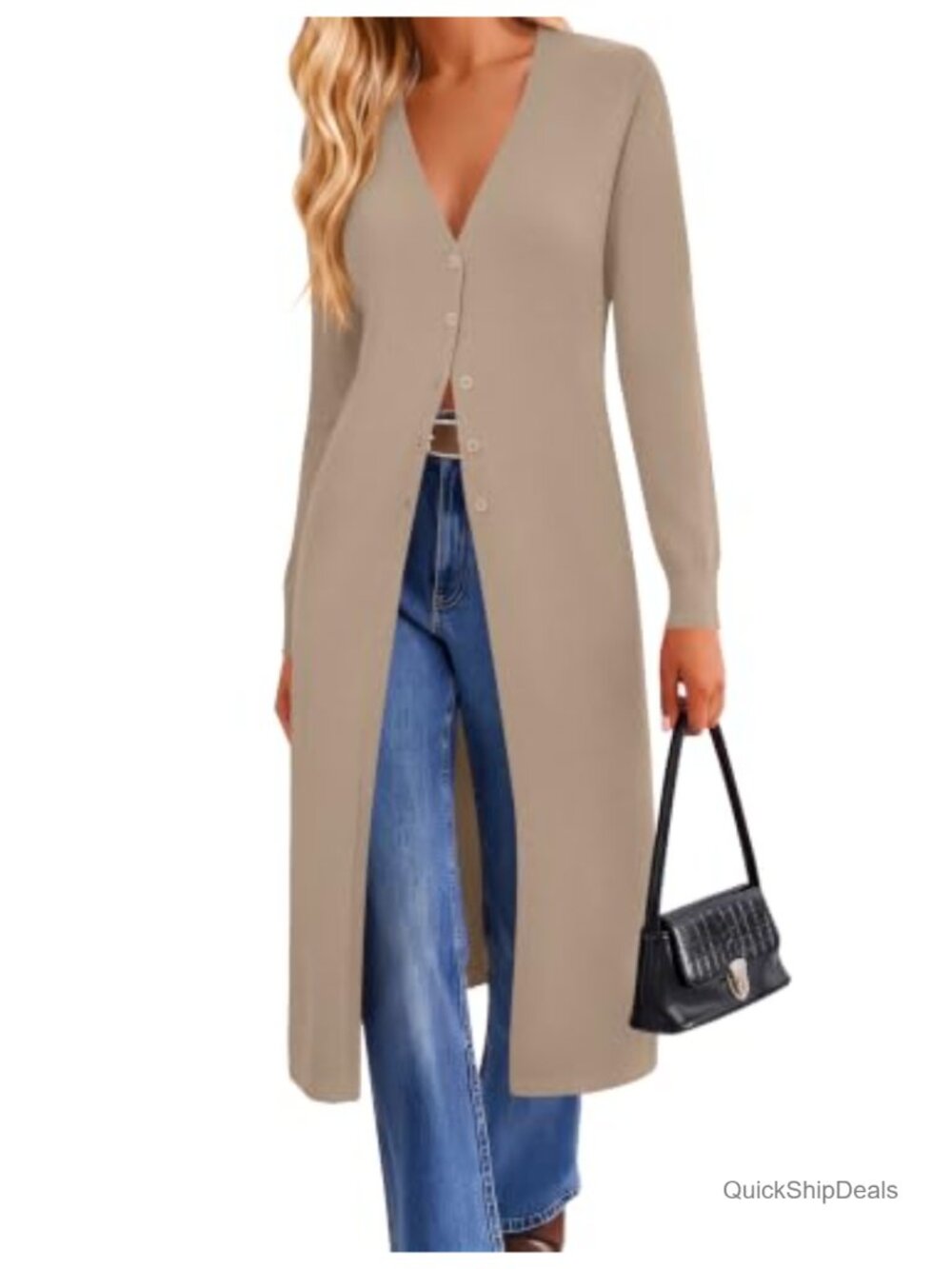 Long Womens Cardigan V Neck Cozy Knit Sweater Button Up Long Sleeve
